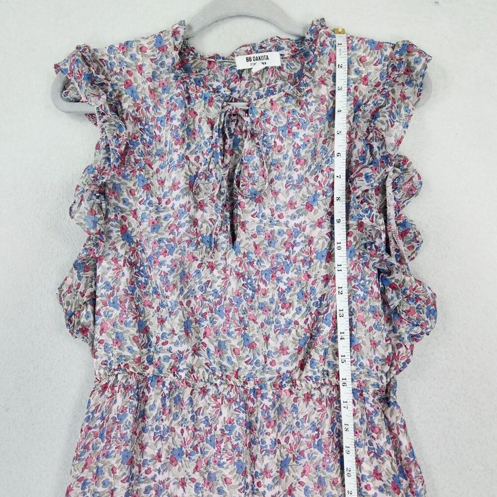 BB Dakota Dress Womens Large Blue Pink Floral Ruffle Tiered Maxi Peasant Cottage - Picture 9 of 13